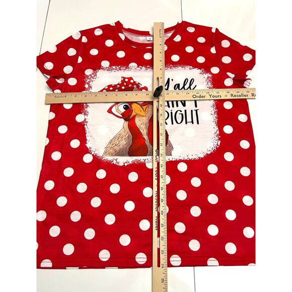 Funny Chicken Graphic T-Shirt – “Y’all Ain’t Right” – Red Polka Dot – Size M - Picture 9 of 10